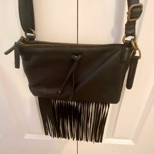 Black Leather Fringe Purse Bag